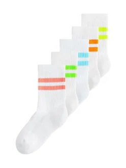 Sokken|Next Helder geel/groen/blauw - Set van 5 paar geribbelde sokken met verzacht voetbed, katoengehalte en gekleurde boorden