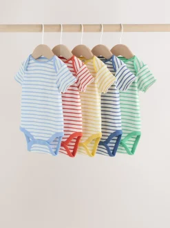 Rompertjes En Hemdjes|Rompertjes En Hemdjes*Next Heldere streep - Set van 5 babyrompertjes met korte mouwen