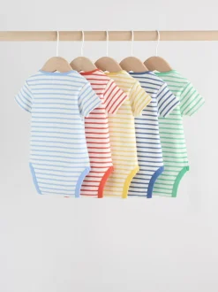 Rompertjes En Hemdjes|Rompertjes En Hemdjes*Next Heldere streep - Set van 5 babyrompertjes met korte mouwen