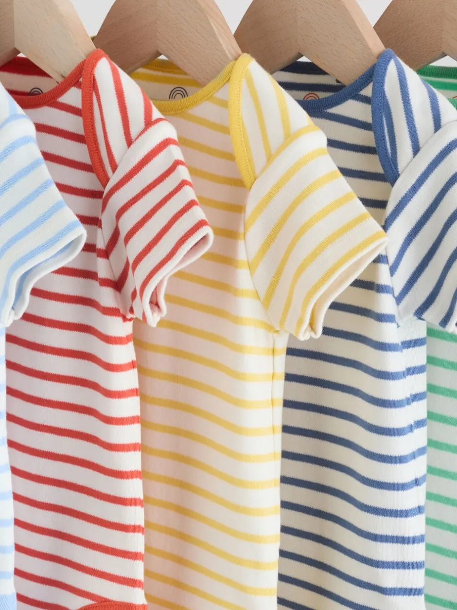 Rompertjes En Hemdjes|Rompertjes En Hemdjes*Next Heldere streep - Set van 5 babyrompertjes met korte mouwen
