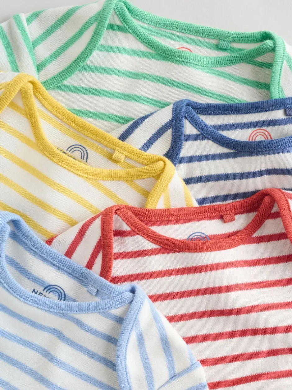 Rompertjes En Hemdjes|Rompertjes En Hemdjes*Next Heldere streep - Set van 5 babyrompertjes met korte mouwen