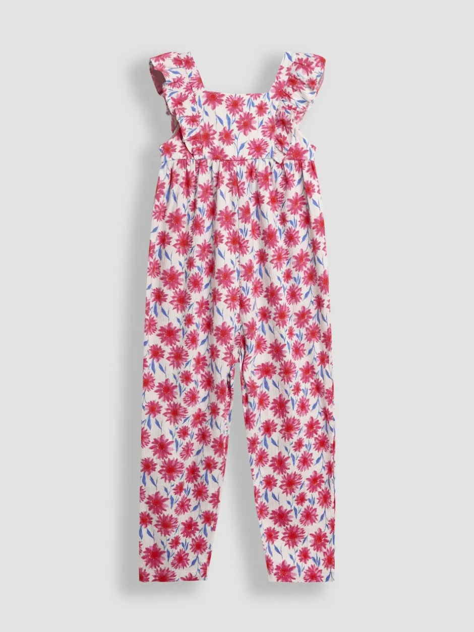 Jumpsuits En Playsuits*Jojo Maman Bébé - jumpsuit met ruches vooraan Helderroze gebloemd
