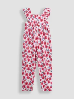 Jumpsuits En Playsuits*Jojo Maman Bébé - jumpsuit met ruches vooraan Helderroze gebloemd