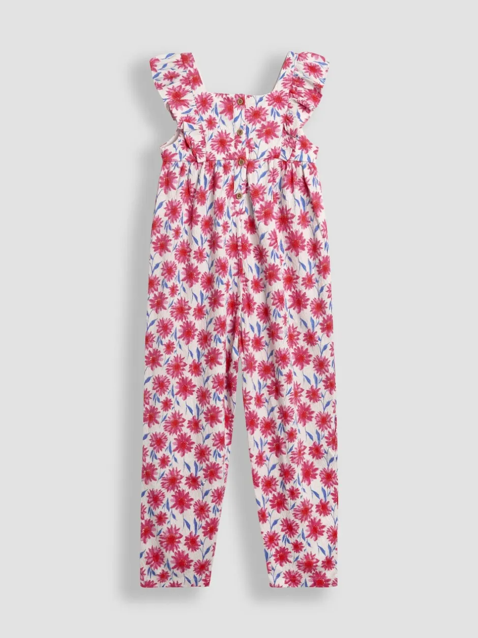 Jumpsuits En Playsuits*Jojo Maman Bébé - jumpsuit met ruches vooraan Helderroze gebloemd