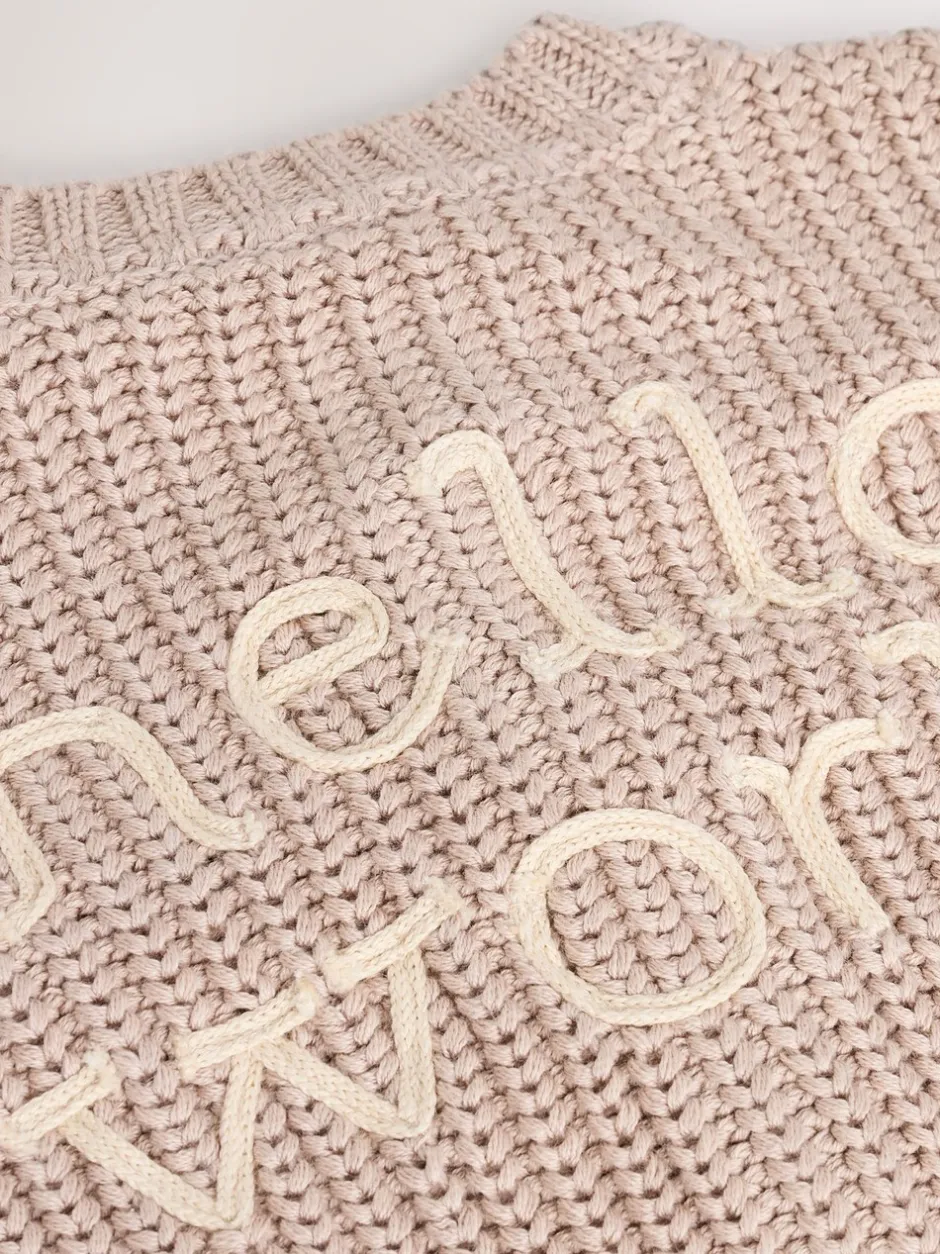 Truien En Breisels|Gebreide Kleding|Next - Grofgebreid babyvestje met borduursel Hello World Naturel