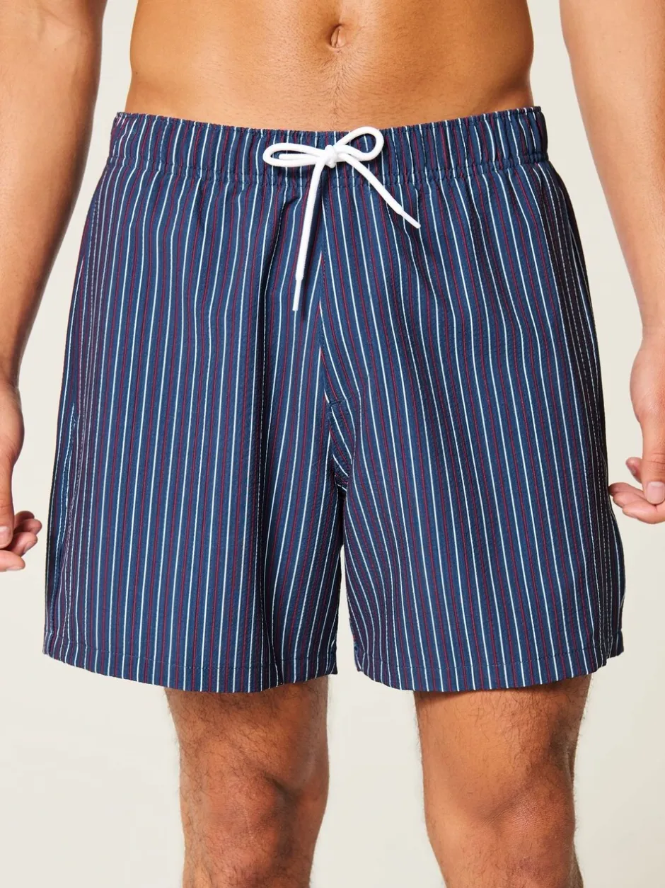 Badkleding*Hollister Blue Seersucker Stripe Swim Shorts