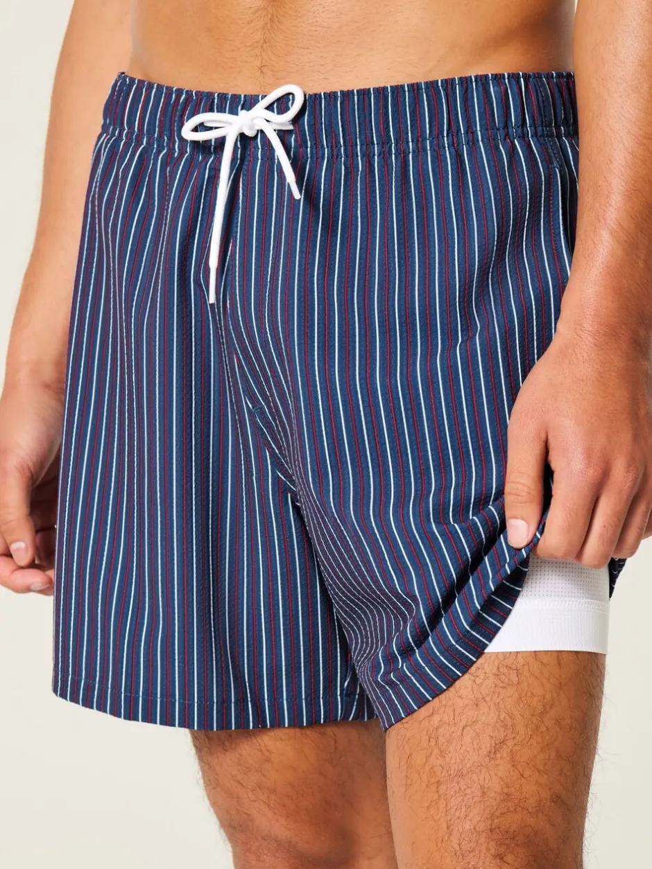 Badkleding*Hollister Blue Seersucker Stripe Swim Shorts