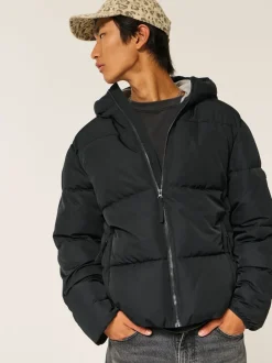 Jassen En Jacks|Hollister Core Puffer Black Coat With Contrast Lining