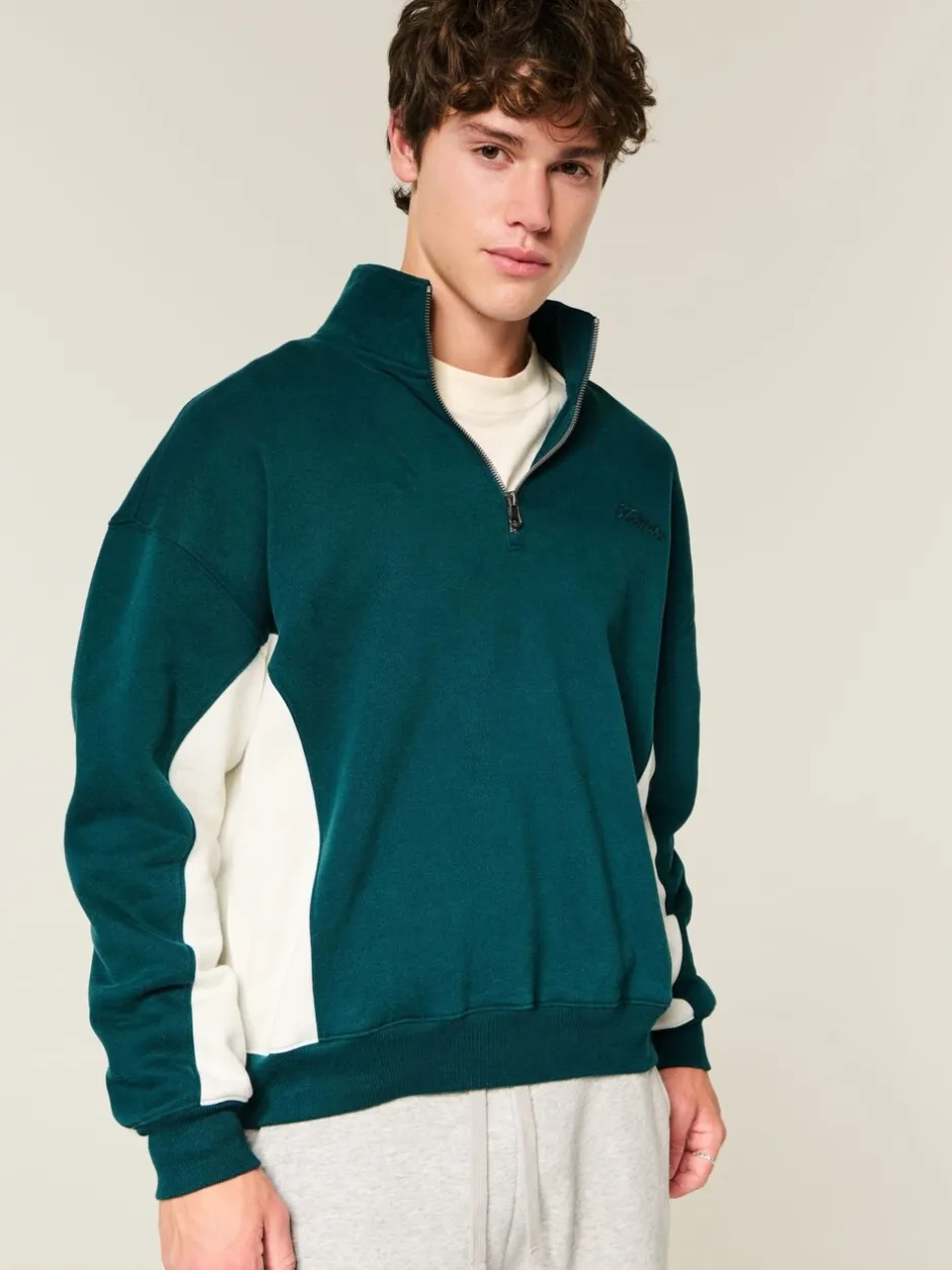 Sportkleding|Sweaters En Hoody´S*Hollister Green Boxy Quarter Zip Logo Sweatshirt