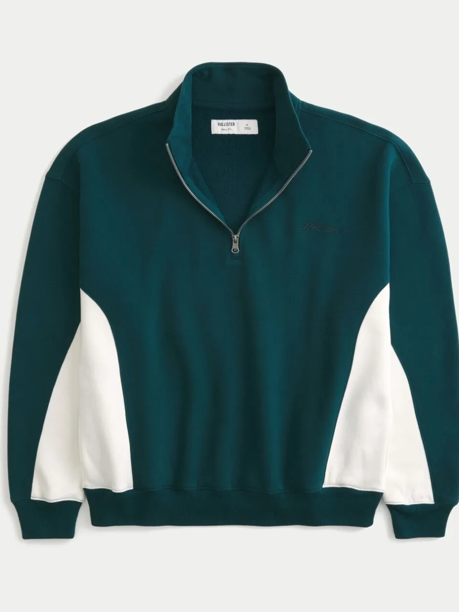 Sportkleding|Sweaters En Hoody´S*Hollister Green Boxy Quarter Zip Logo Sweatshirt