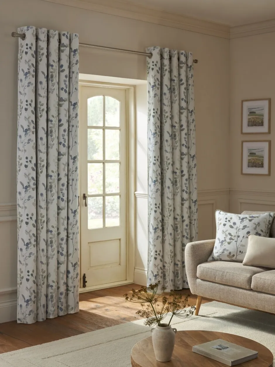 Gordijnen|Gordijnen|Next Honesty Leaf Floral Print Blackout/Thermal Eyelet Curtains Naturel/blauw