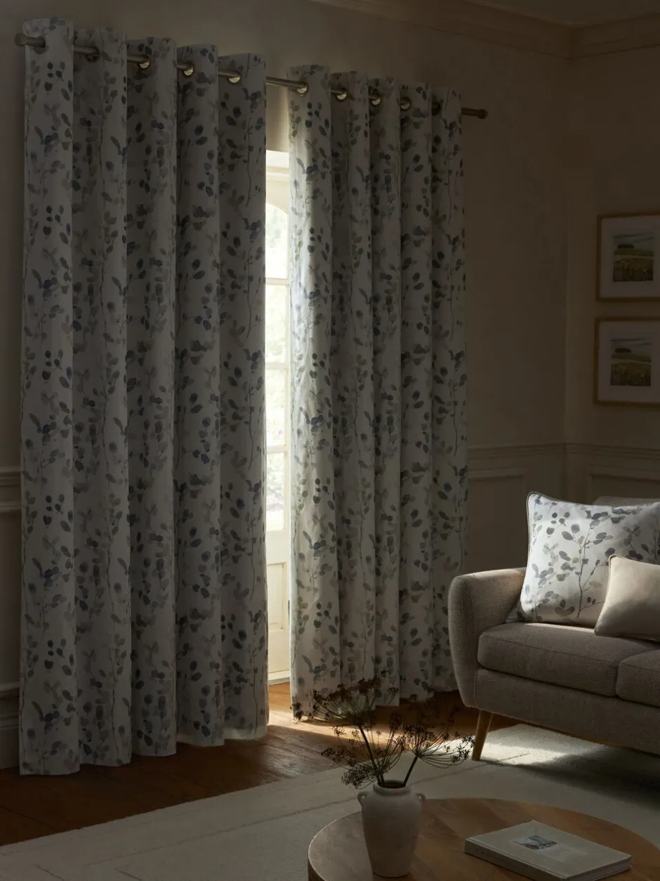 Gordijnen|Gordijnen|Next Honesty Leaf Floral Print Blackout/Thermal Eyelet Curtains Naturel/blauw