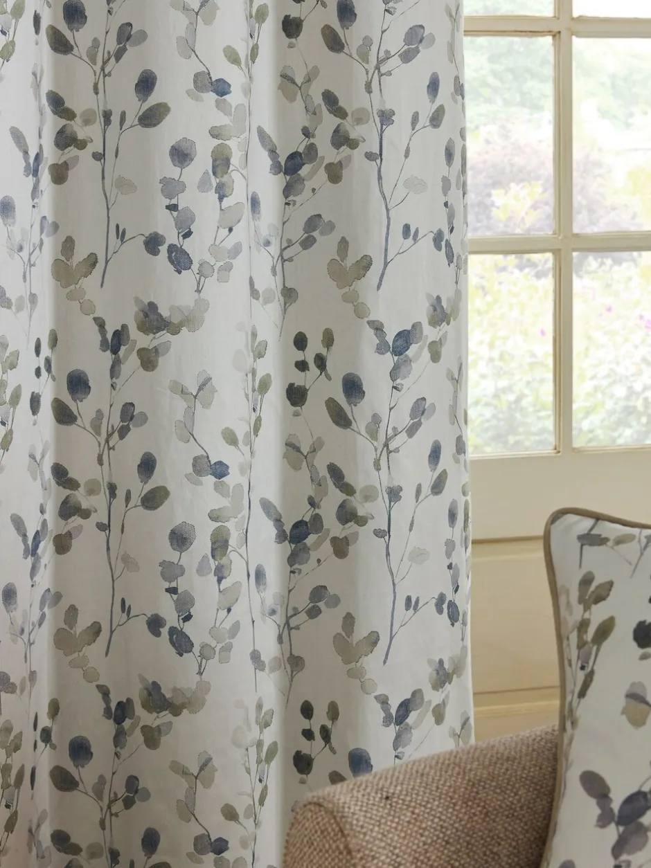 Gordijnen|Gordijnen|Next Honesty Leaf Floral Print Blackout/Thermal Eyelet Curtains Naturel/blauw