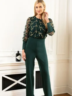 Jumpsuits En Playsuits|Hot Squash Groene jumpsuit van pontéstof met blousonmouwen