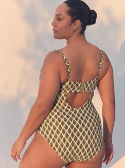Badkleding*Next - F-K ondersteunend badpak met beugel Houtblok Khaki Groen/Cream folie