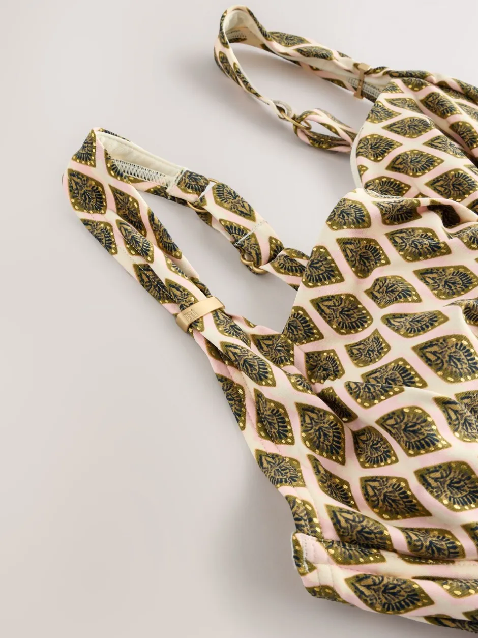 Badkleding*Next - F-K ondersteunend badpak met beugel Houtblok Khaki Groen/Cream folie