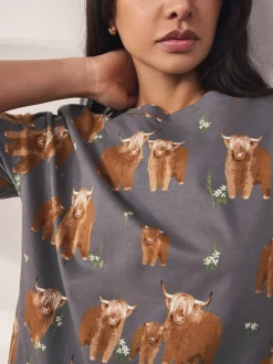 Pyjama's|Loungewear*Next - Set van 100% katoenen shortpyjama Houtskoolgrijze Hamish The Highland Cow