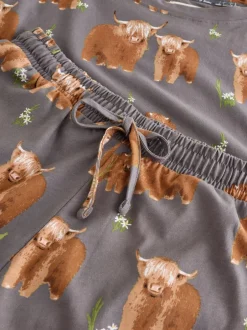 Pyjama's|Loungewear*Next - Set van 100% katoenen shortpyjama Houtskoolgrijze Hamish The Highland Cow