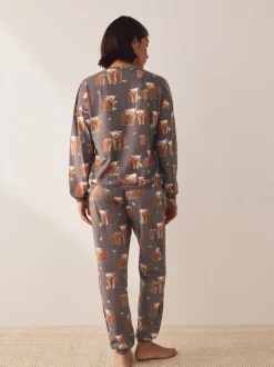 Pyjama's|Alle Nacht- En Loungekleding|Next Houtskoolgrijze Hamish The Highland Cow - Pyjama met lange mouwen
