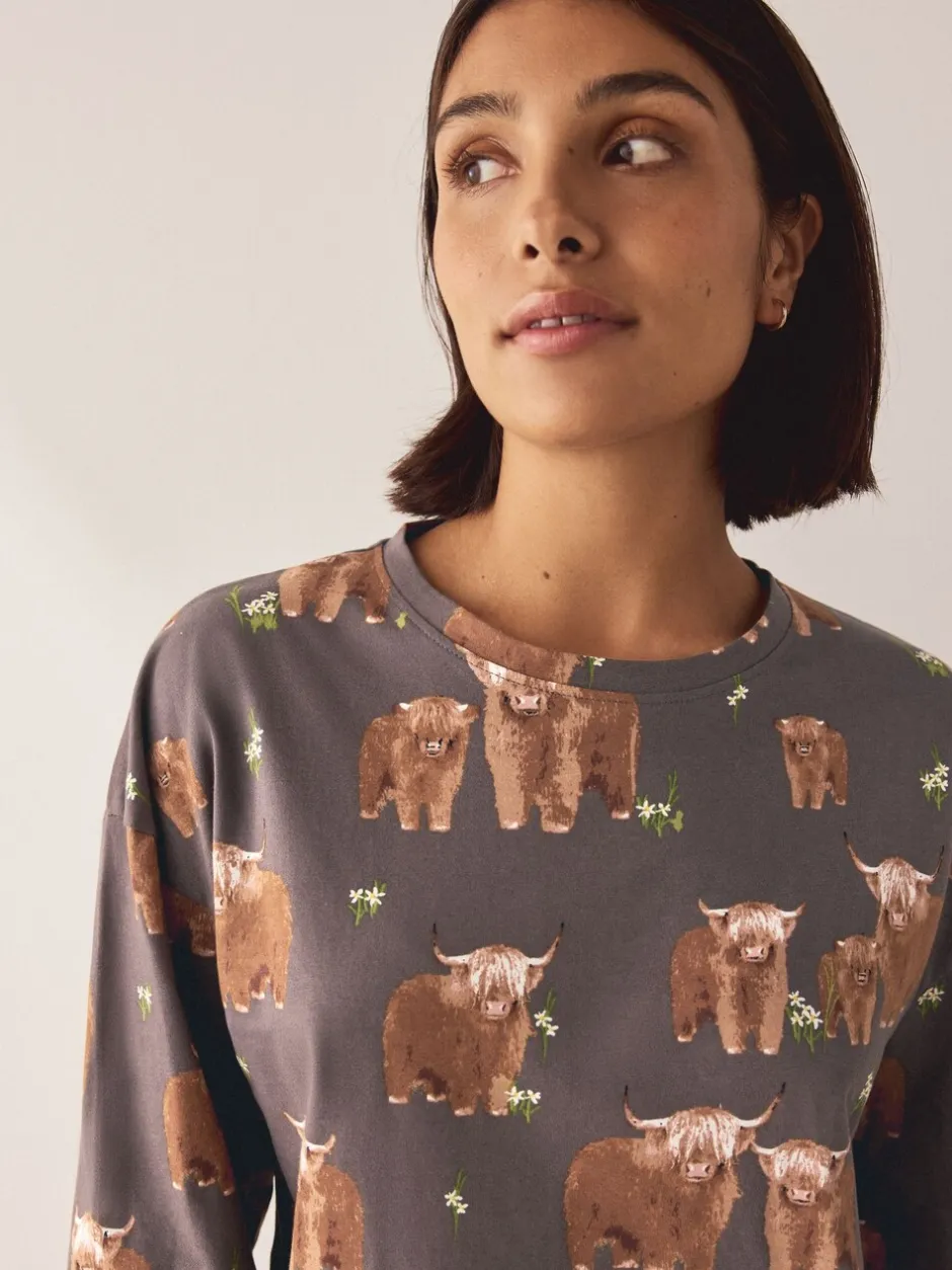 Pyjama's|Alle Nacht- En Loungekleding|Next Houtskoolgrijze Hamish The Highland Cow - Pyjama met lange mouwen