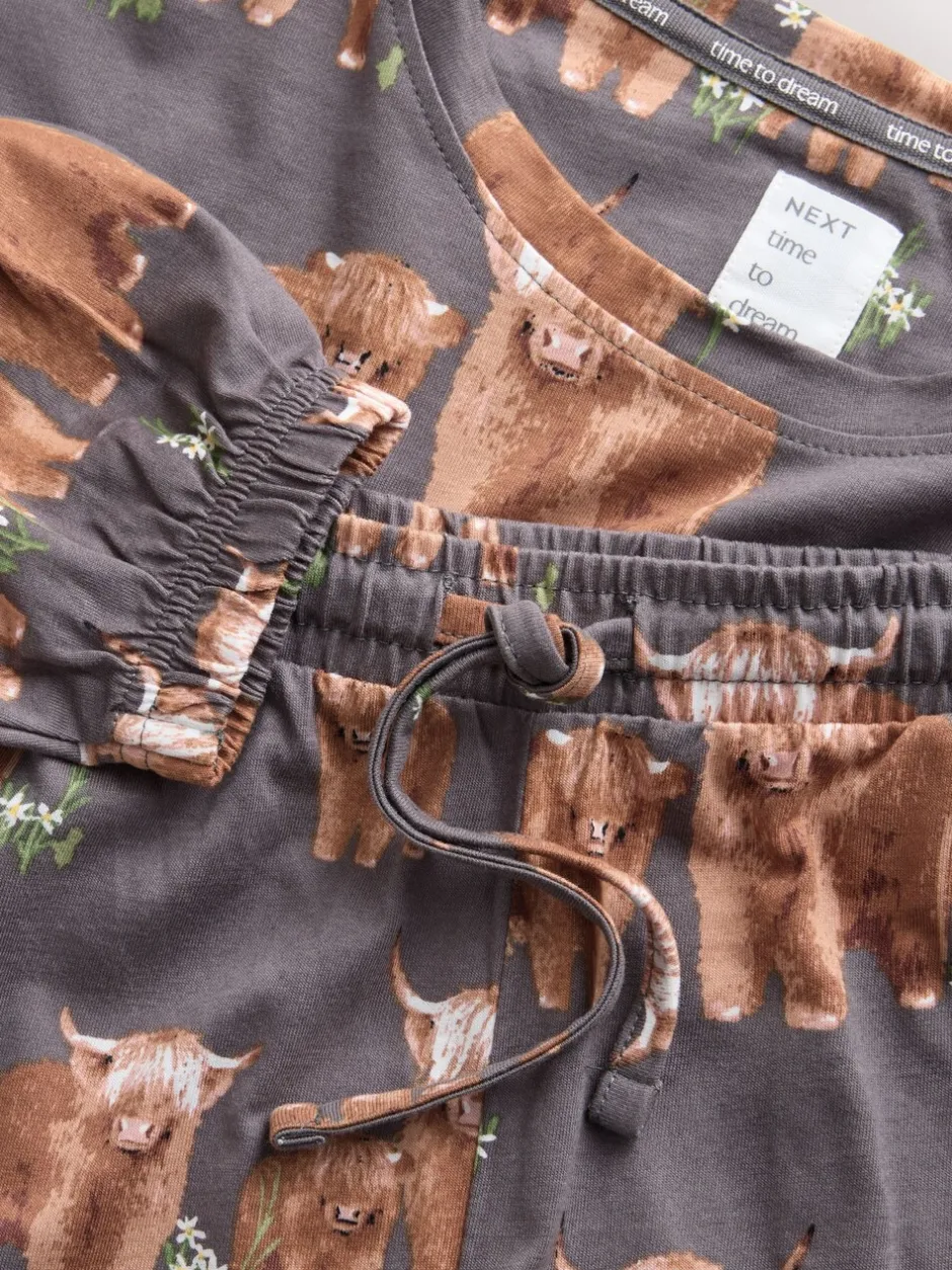 Pyjama's|Alle Nacht- En Loungekleding|Next Houtskoolgrijze Hamish The Highland Cow - Pyjama met lange mouwen