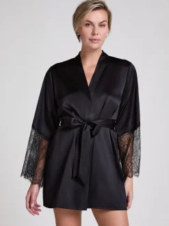 Badjassen|Hunkemoller Satin Kimono Black Robe