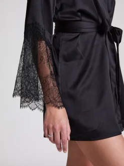 Badjassen|Hunkemoller Satin Kimono Black Robe