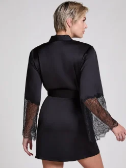 Badjassen|Hunkemoller Satin Kimono Black Robe
