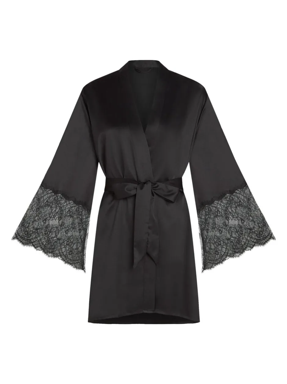 Badjassen|Hunkemoller Satin Kimono Black Robe