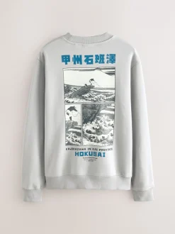 Sweaters En Hoody´S|Sweaters En Hoody´S*Next Ice grey - Sweatshirt met ronde hals - Hokusai Graphic License
