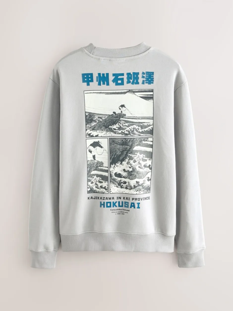 Sweaters En Hoody´S|Sweaters En Hoody´S*Next Ice grey - Sweatshirt met ronde hals - Hokusai Graphic License