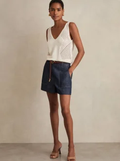 Shorts|Reiss - Ashby Linnen Shorts Indigo