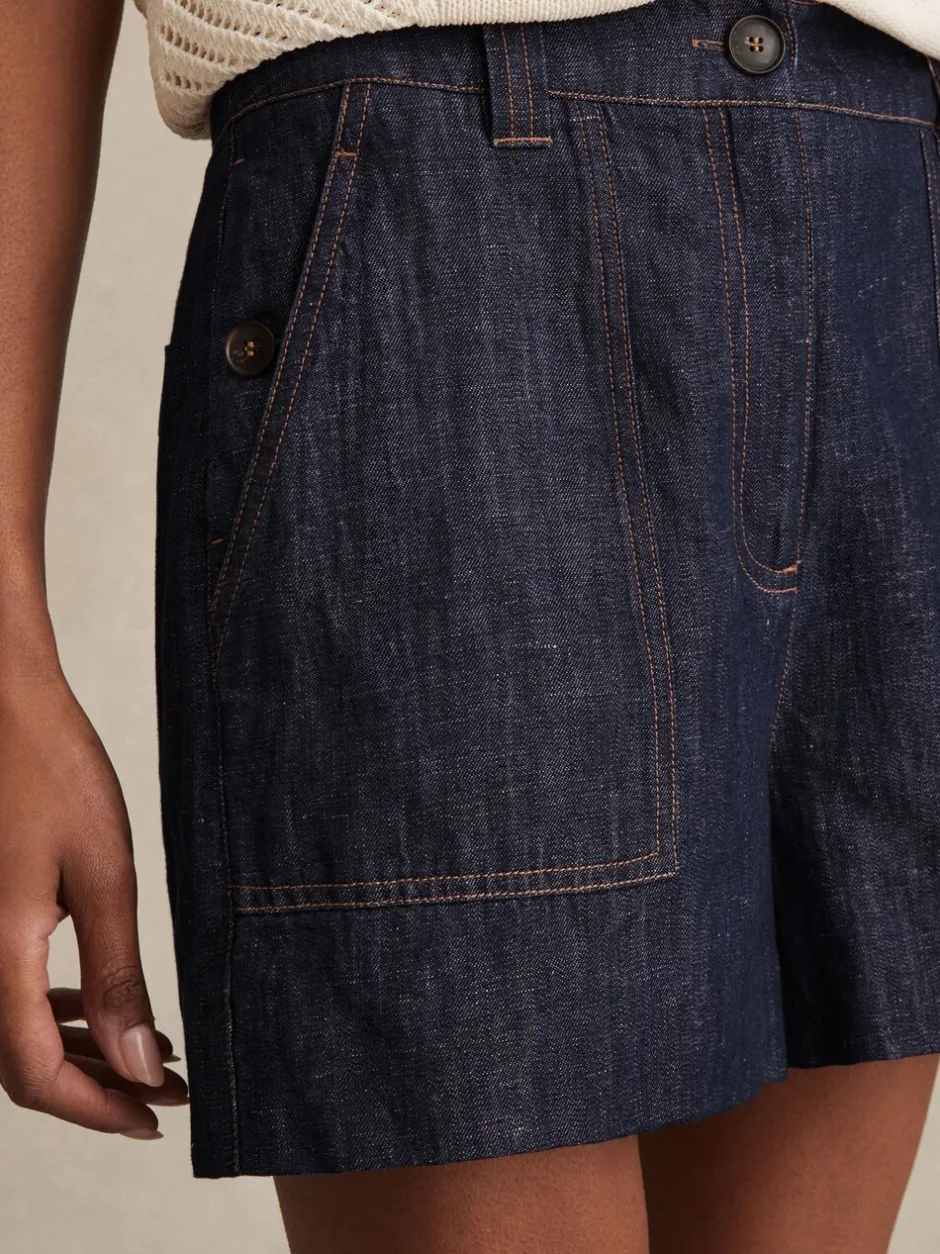 Shorts|Reiss - Ashby Linnen Shorts Indigo