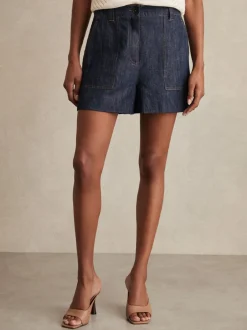 Shorts|Reiss - Ashby Linnen Shorts Indigo