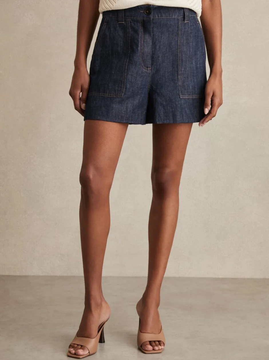 Shorts|Reiss - Ashby Linnen Shorts Indigo