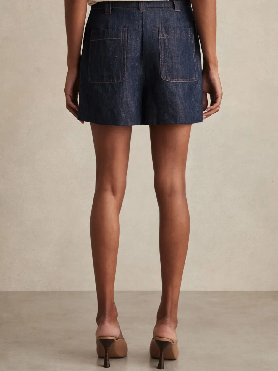 Shorts|Reiss - Ashby Linnen Shorts Indigo