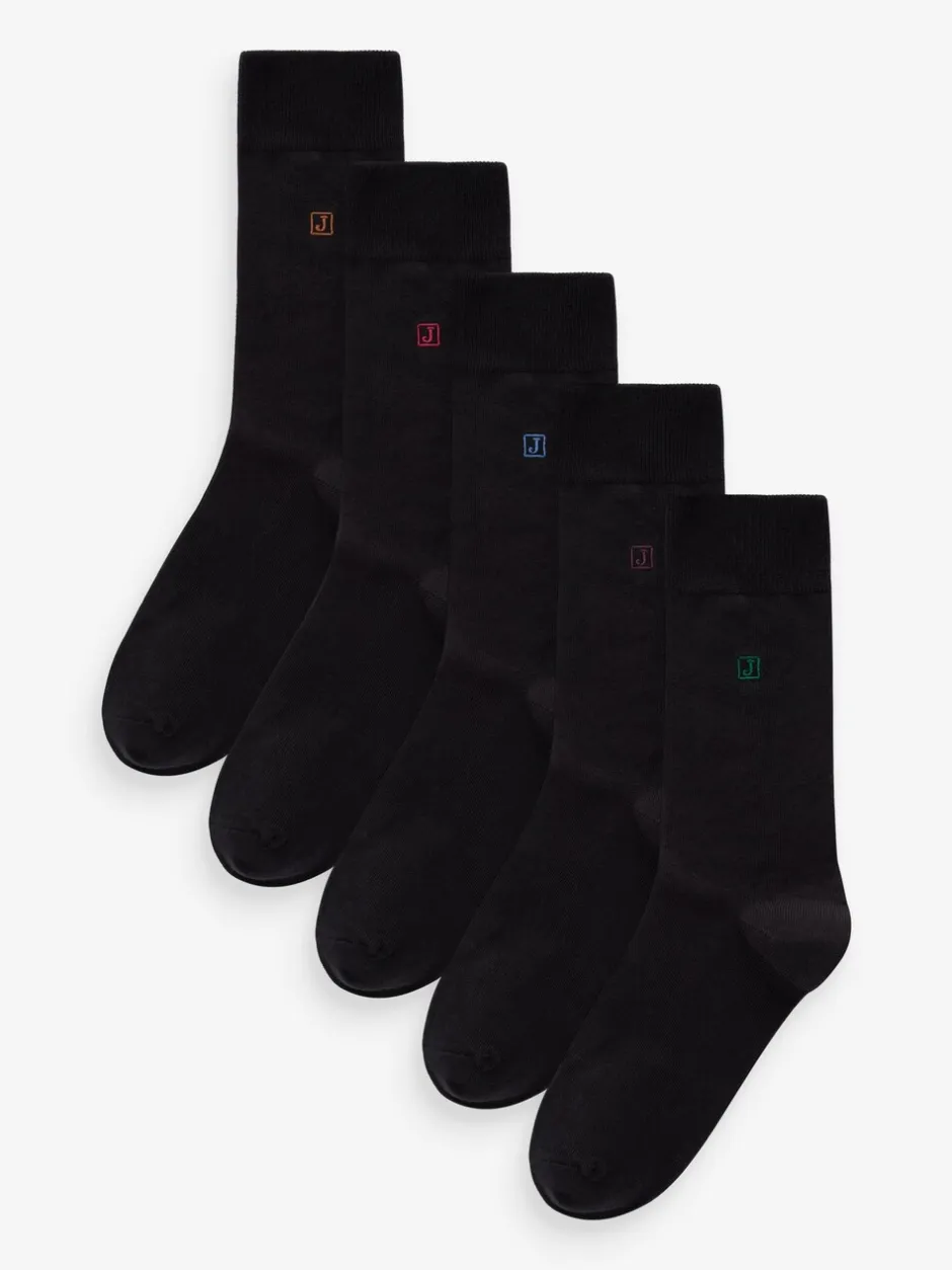 Sokken|Sokken|Next Inital - 5 paar zwarte Lasting Fresh sokken met borduursel