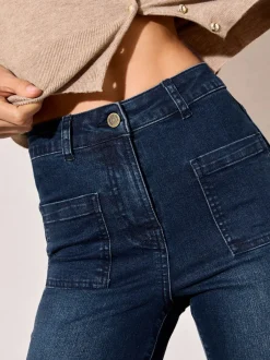 Jeans*Friends Like These Inktblauw - jeans met zakken, hoge taille en uitlopende pijpen