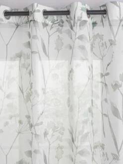 Gordijnen|Gordijnen|Next Isla - Ongevoerde voile ringgordijnen met doorschijnend inzetstuk en bloemenprint Grijs-groen
