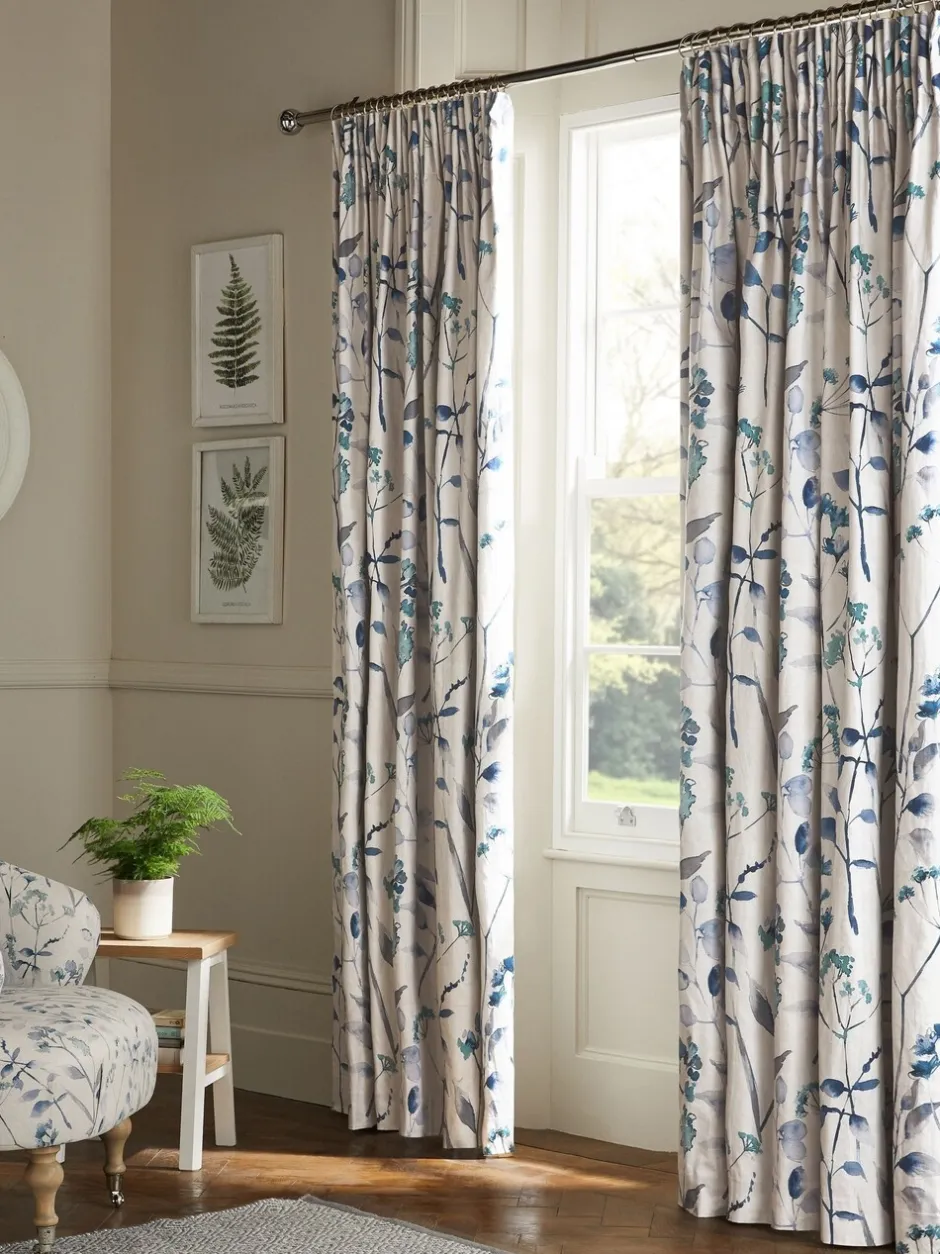 Gordijnen|Gordijnen|Next Isla - Verduisterende/thermische plooigordijnen met bloemenprint Blauw