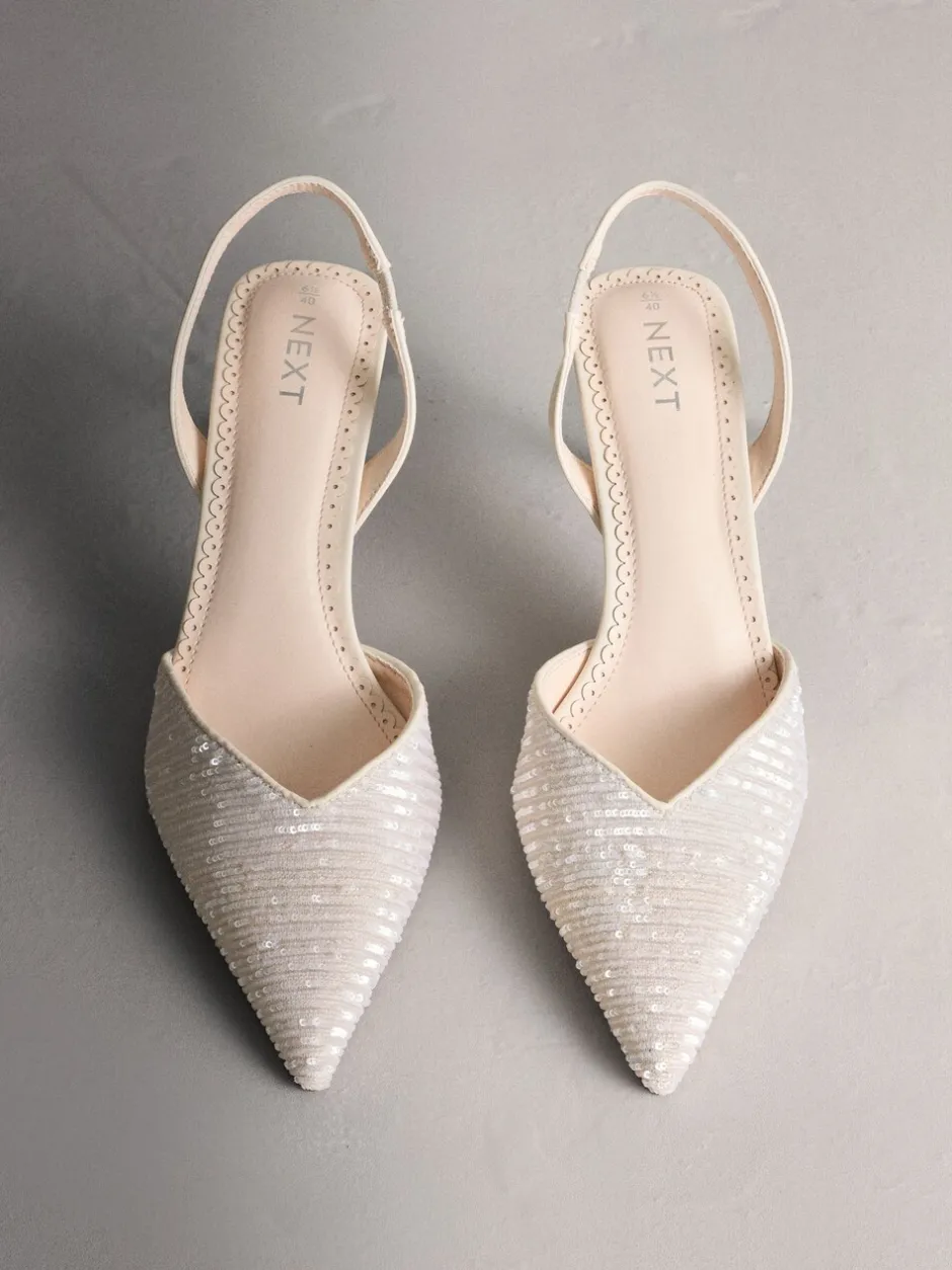 Schoenen Met Hakken|Next Ivoor - Forever Comfort® Point Toe Sequin Slingback Heels