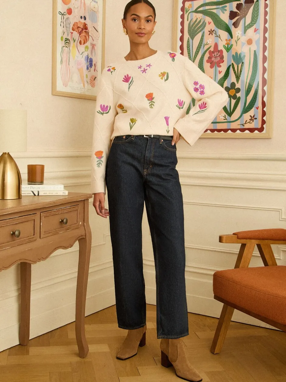 Gebreide Kleding|Love & Roses - Embroidered Detail Knitted Jumper Ivoor