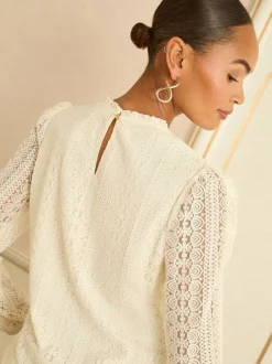 Blouses En Overhemden|Tops En T-Shirts*Love & Roses - Long Sleeve Lace Top Ivoor