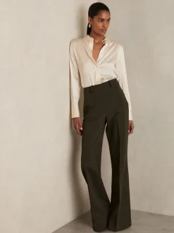 Blouses En Overhemden|Reiss Ivoor - Ameira Silk-Satin Concealed-Placket Shirt