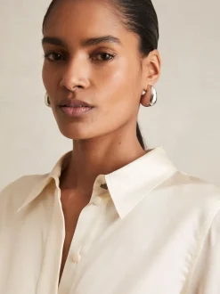 Blouses En Overhemden|Reiss Ivoor - Ameira Silk-Satin Concealed-Placket Shirt