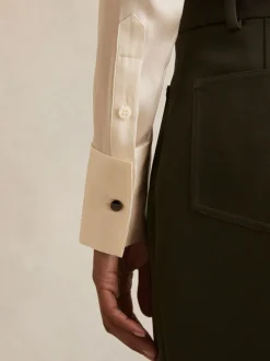 Blouses En Overhemden|Reiss Ivoor - Ameira Silk-Satin Concealed-Placket Shirt