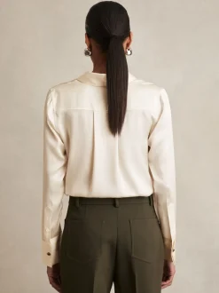 Blouses En Overhemden|Reiss Ivoor - Ameira Silk-Satin Concealed-Placket Shirt