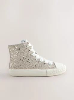 Sneakers|Next Ivoorkleurig met glitters - Hoge sneakers met veters