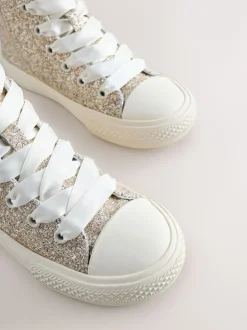 Sneakers|Next Ivoorkleurig met glitters - Hoge sneakers met veters