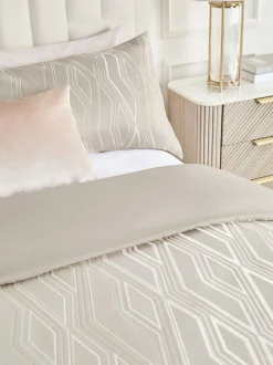 Beddengoedsets En Dekbedovertrekken*Next Jacquard dekbedovertrek en kussensloopset met ruitdessin Champagne-goud